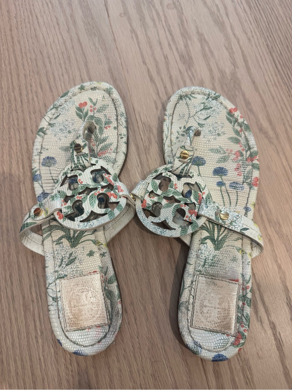 Tory Burch Women's Floral Printed Slip-On Sandals in Cream